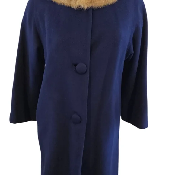 Vintage Cashmere Coat With Mink Collar Size M Union Made - Picture 4 of 15